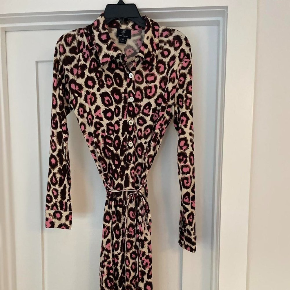 Pink Tartan Dress in Pink and Brown Leopard Print